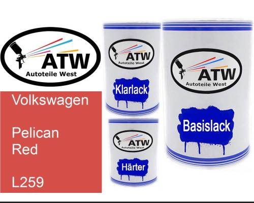 Volkswagen, Pelican Red, L259: 500ml Lackdose + 500ml Klarlack + 250ml Härter - Set, von ATW Autoteile West.